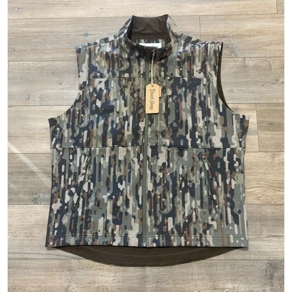 Duck Camp Vest Mens XLarge Contact Softshell Woodland Camo Outdoor Hunting NEW